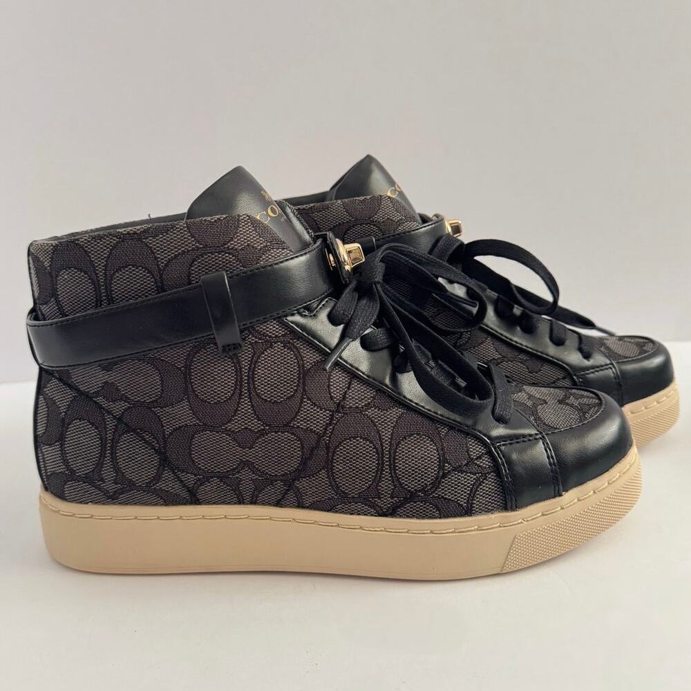 Coach Ray Outline High Top Sneakers style in black smoke #Q7838 - Picture 6 of 13